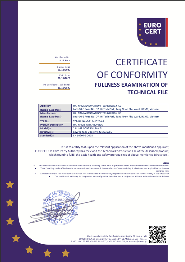 CERTIFICATE OF CONFORMITY FULLNESS EXAMINATION OF TECHNICAL FILE